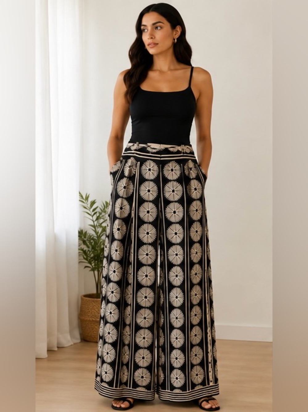 Gibson Latimer Size 18 Black Cream Wide Leg Palazzo Pants 45”
